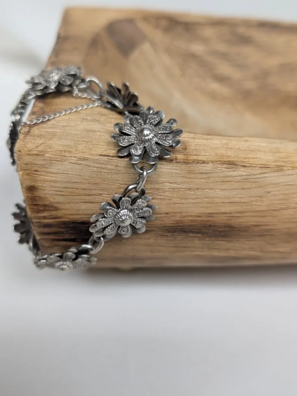Vintage Sterling Silver Floral Dimensional Layer Repousse Textured Bracelet